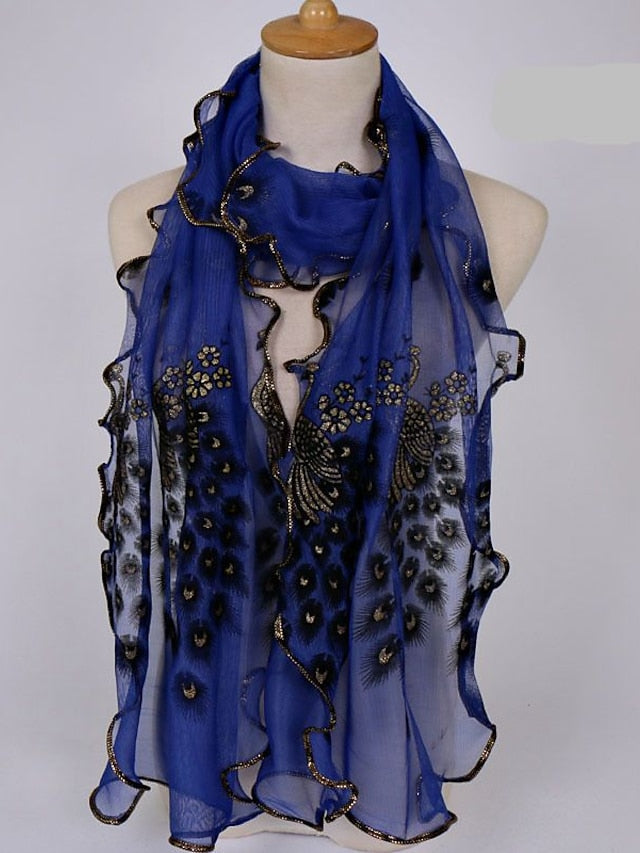 Chiffon Scarf Dailywear Date Blue Scarf Animal for Women