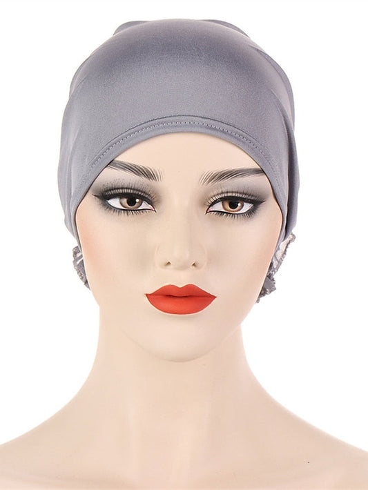 Woman Big Flower India Hat Beanie Turban Hair Accessories Elastic Cloth Hair Bands Hat Chemo Beanie Ladies Muslim Solid Hair Loss Cap for Women