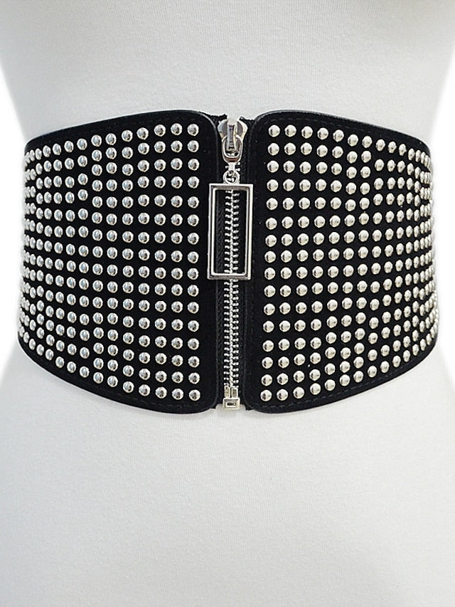 Belt PU Black Wide Belt Street Prom Round Dots for Women