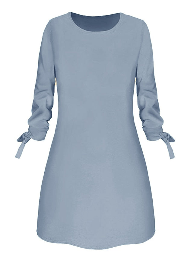 A Line Dress Mini Dress Black White Yellow Long Sleeve Pure Color Patchwork Summer Spring Crew Neck Casual Winter Dress Fall Dress S M L XL XXL 3XL 4XL for Women