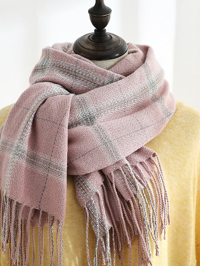 Winter New Plaid Scarves Knit Mix Color Long Tassel Shawl Wraps Ponchos Cape Scarves Thicken Warm Soft Female Scarf for Women