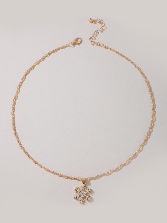 Snowflake Sparkle Gold Rhinestone Christmas Necklace