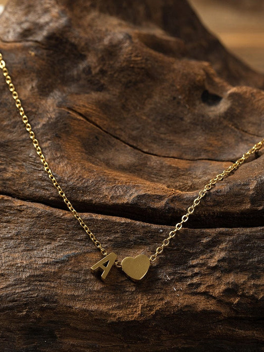 Heartfelt Gold A Letter Pendant Necklace with Chained Heart Design