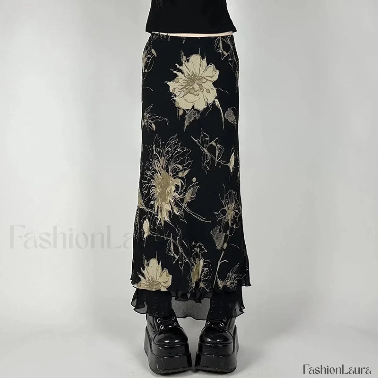 Goth Floral Double Layer Skirt