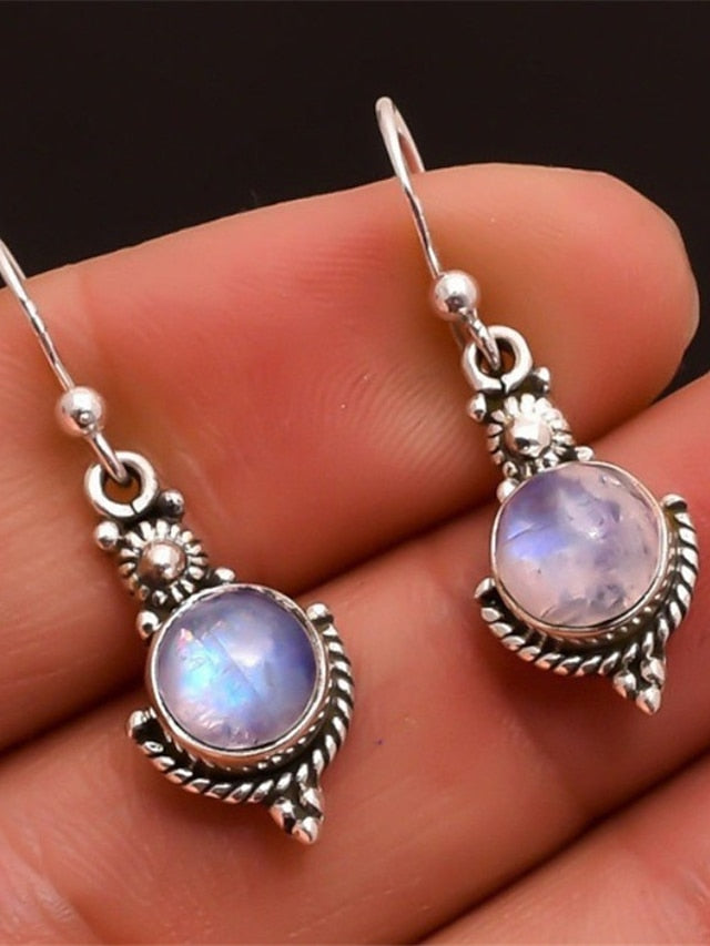 moonstone retro earrings fashion thai silver colorful gemstone ear hook ear jewelry for Women
