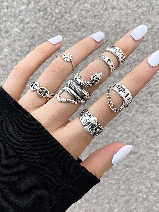 7 Pcs Ring For Street Daily Prom Alloy Hollow Out Snake for Women