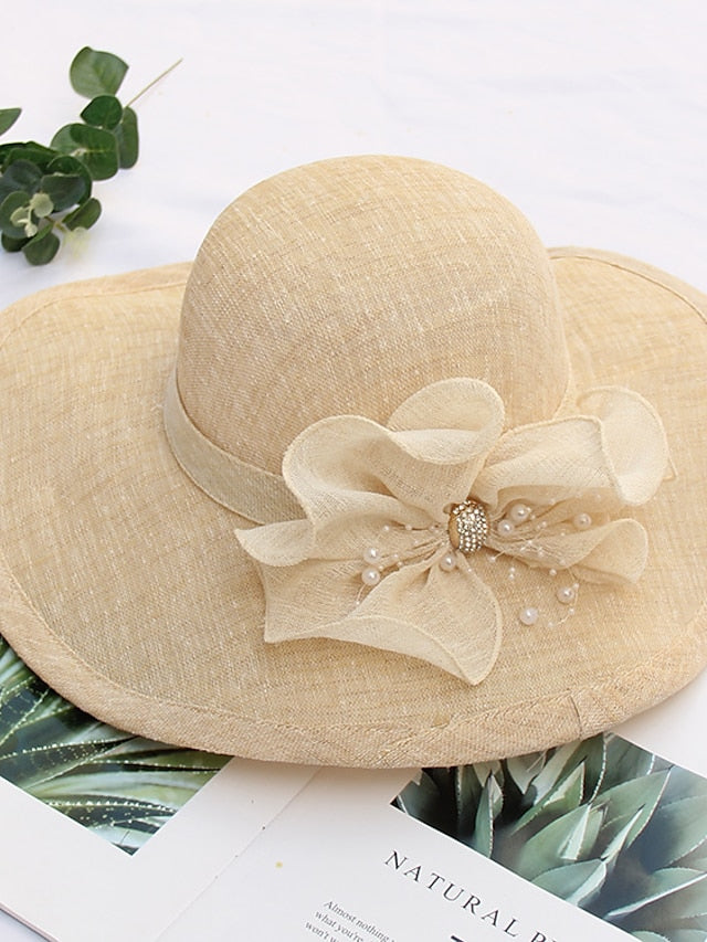 Party Hat Party Wedding Street Bowknot Flower Yellow Gray Hat Pink Khaki Fall Summer Sun Hat for Women