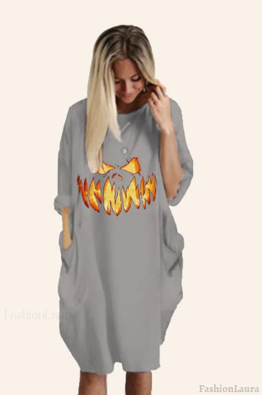 Halloween Casual Pumpkin Print Dress
