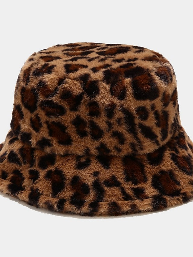 New Winter Bucket Hats Fluffy Fur Men Women Panama Hat Fashion Warm Fisherman Cap Multi Color Leopard Printed Hat for Women