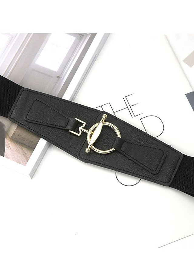 Wide Belt Corset Belt PU Leather Buckle Free Geometric Formal Classic Party Work Black khaki for Women