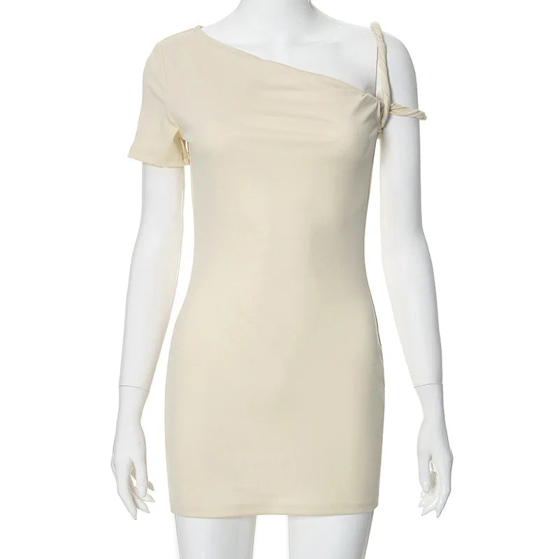 Off-Shoulder Bandage Summer One-Shoulder Slim Patchwork Y2K Female Mini Dress