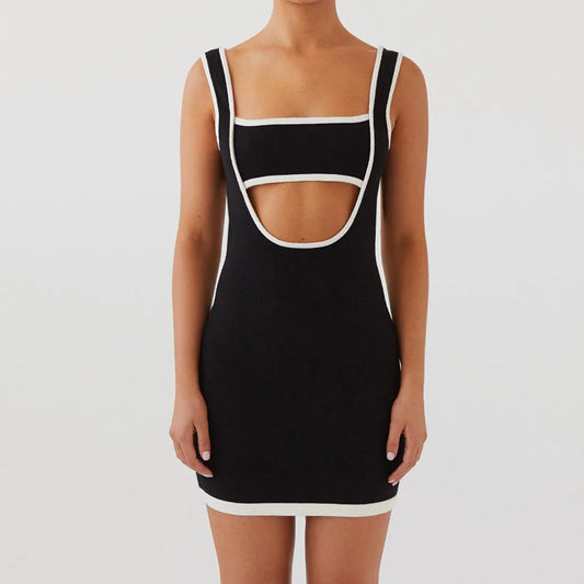 Summer Club Night Out Women Fashion Sleeveless Hollow Out Mini Bodycon Cut Out Dress