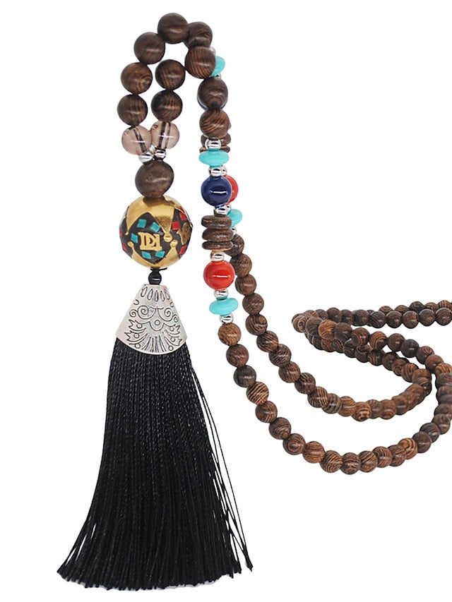 1PC Pendant Necklace Beaded Necklace For Street Gift Prom Wooden Resin Alloy Tassel Precious Blessed for Women