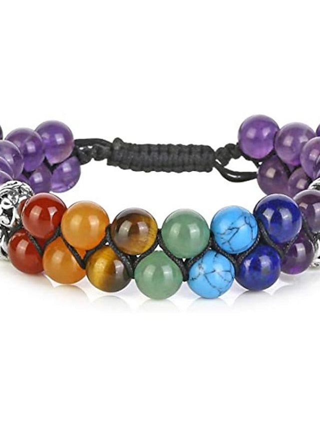 Bead Bracelet Beaded Natural Resin Bracelet Jewelry 8mm-Black Volcanic Stone-Colorful Double Braided Bracelet / 8mm-Black Crystal-Colorful Double Braided Bracelet / 8mm-Amethyst-Colorful for Women