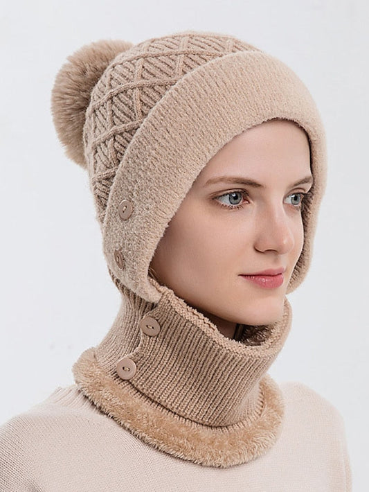 Winter Hats For Women Soft One-Piece Warm Mask Knitted Hat Thickened Lining Warm Beanies Female Cycling Cap for Women