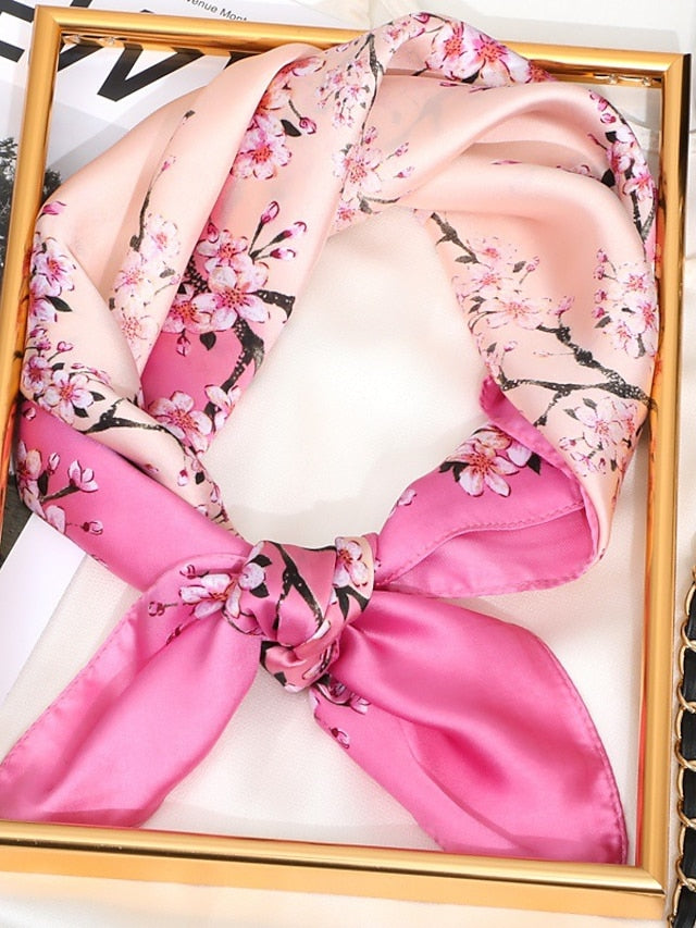 70*70cm Flower Silk Satin Square Scarf for Women Print Neckerchief Hijab Female Head Tie Shawl Wraps Bandana Echarpe for Women