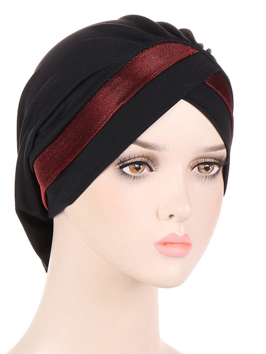 Women Turban Hat Cross Head Wrap Islamic Hijab Cap Solid Color Soft Headscarf Fashion Muslim Hats Scarf High Quality Hair Care Cap for Women