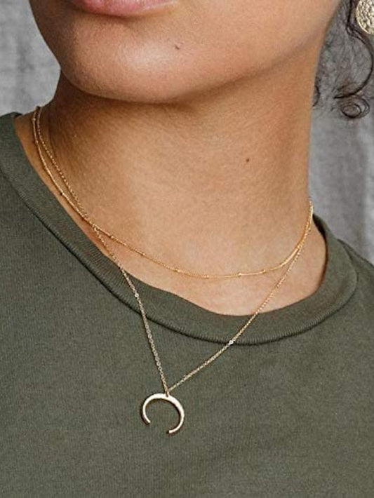 1PC Necklace Layered Choker Necklace Handmade 14K Gold Plated Y Pendant Necklace Multilayer Bar Disc Necklace Adjustable Layering Choker Necklaces for Women for Women