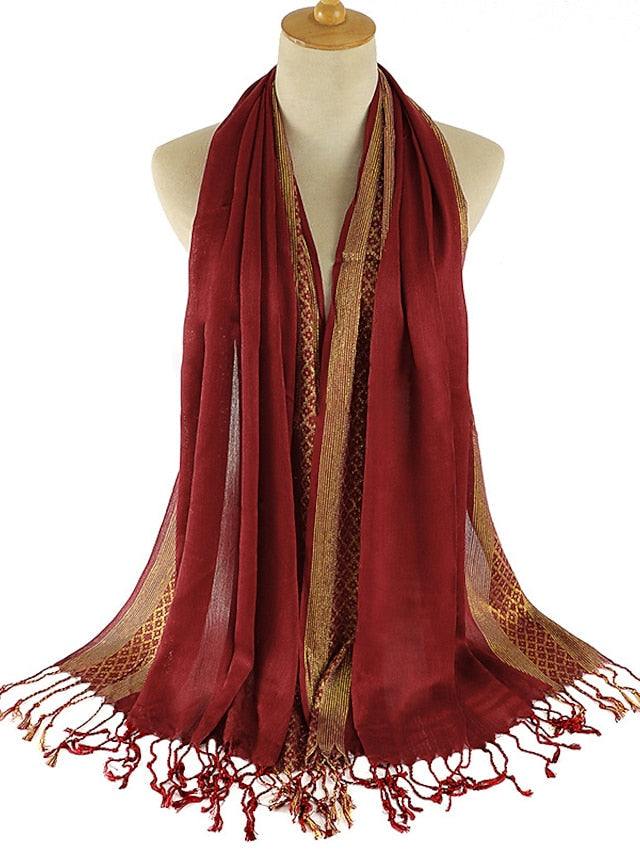 Plain Fashion Print Glitter Tassels Plaid Stripe Scarf Long Hijab Muslim Scarves/scarf for Women