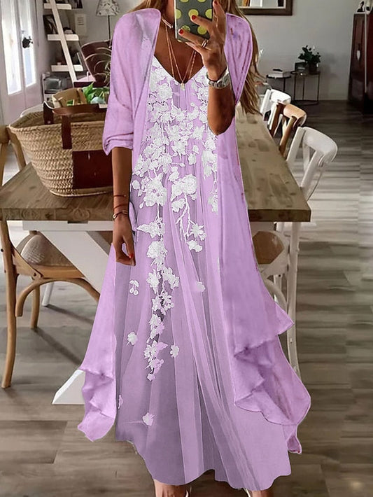 A Line Dress Maxi long Dress Blue Pink Khaki Light Blue Half Sleeve Floral Ruched Spring Summer V Neck Elegant Casual S M L XL XXL 3XL for Women