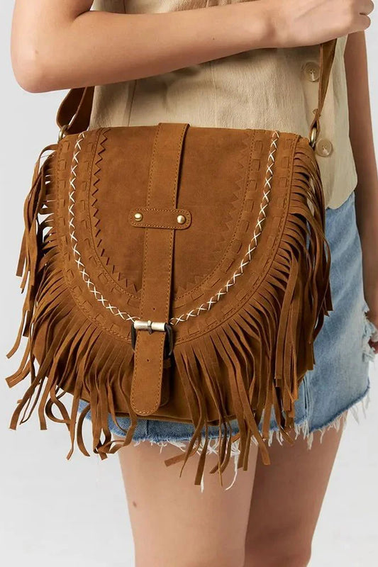 Bolso bandolera marrón estilo vaquero con flecos