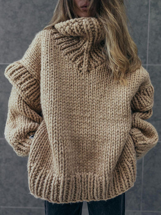 Jersey de punto extragrande de cuello alto para mujer con mangas voluminosas | Ideal para otoño/invierno