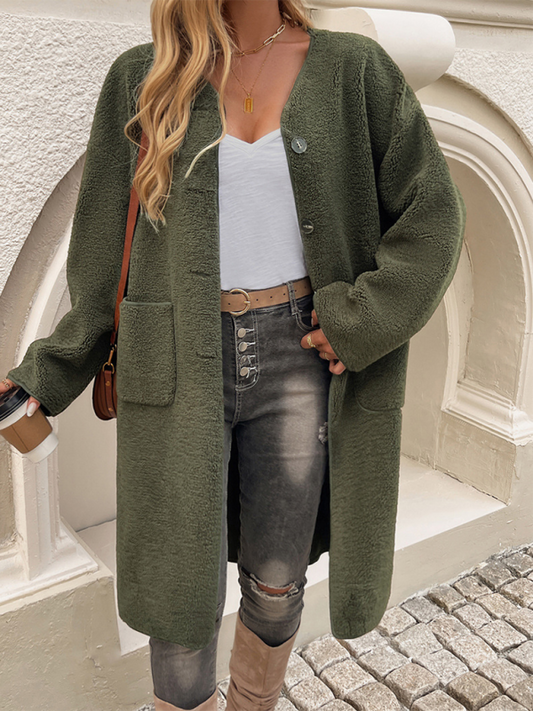 Cárdigan largo elegante de polar con botones para mujer | Ideal para otoño/invierno