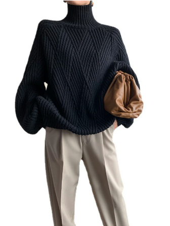 Jersey de cachemira de cuello alto y manga larga para mujer | Ideal para otoño/invierno