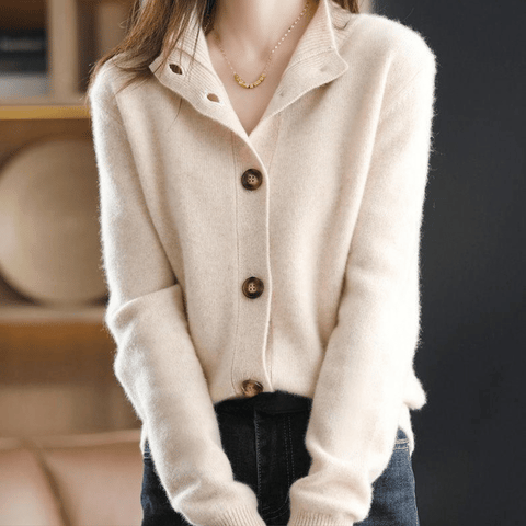 Cárdigan de punto con cuello acogedor y botones para mujer | Ideal para todas las estaciones