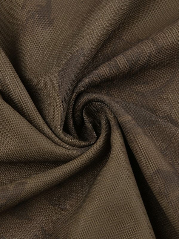 Brown Vintage Mesh Maxi Skirt with Floral Pattern