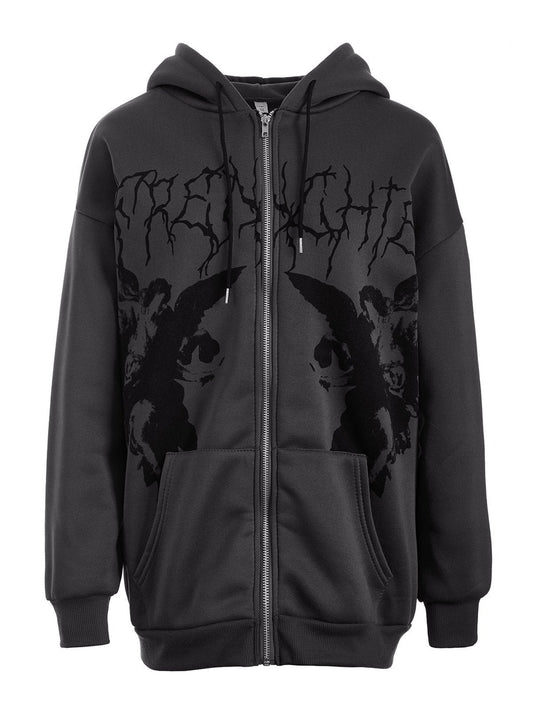 Dark Grey Hoodie with Zip and Angel Logo