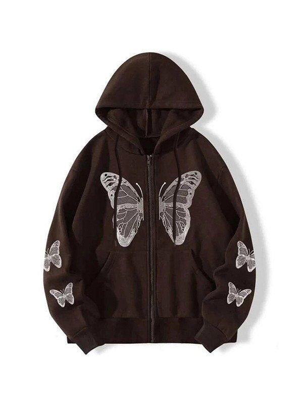 Y2K Butterfly Oversized Zip Up Hoodie