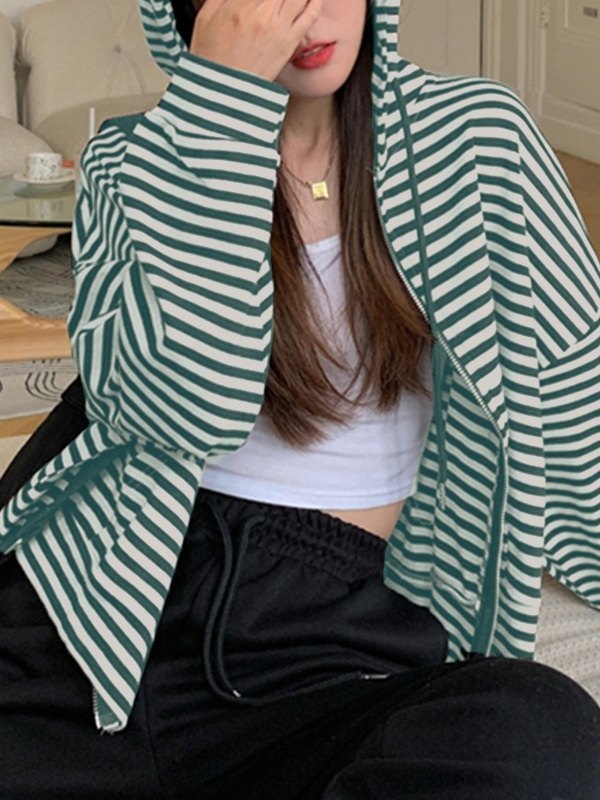Oversized Vintage Stripe Zip Up Hoodie