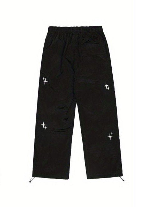 Starry Black Baggy Parachute Pants