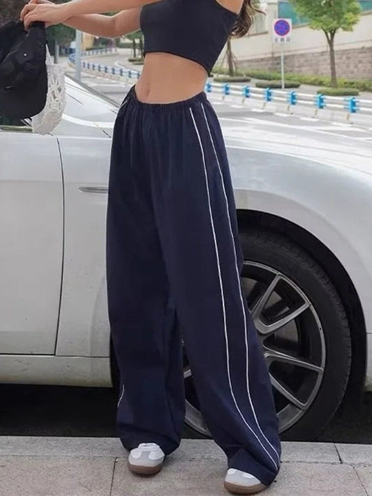 Streamlined Piped Wide-Leg Track Pants