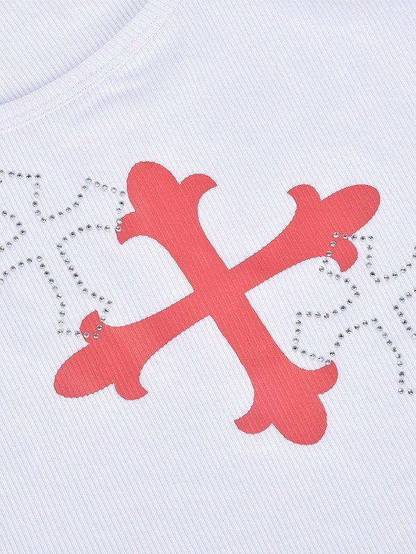 Rhinestone Cross Rib Cropped Tank Top