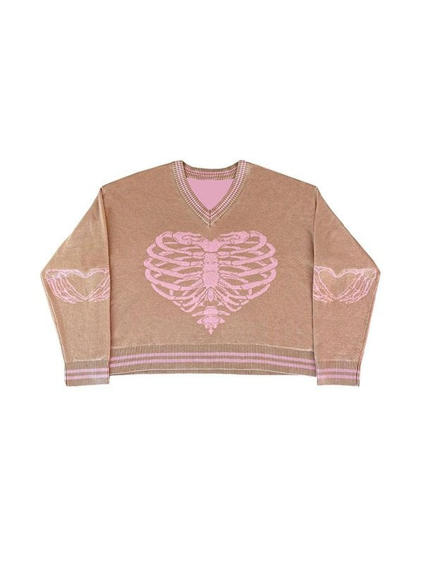 Heart Skull Jacquard Knit Sweater