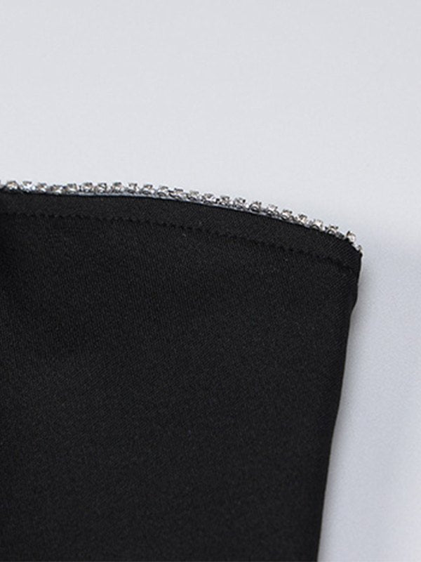 Rhinestone Trim Strapless Black Corset Top