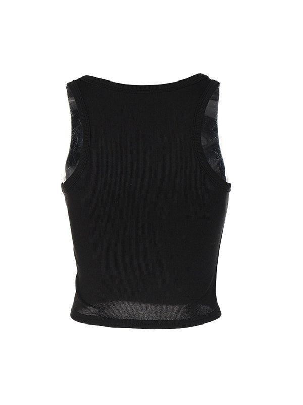 Rhinestone Embellish Ribbed Cropped Tank Top