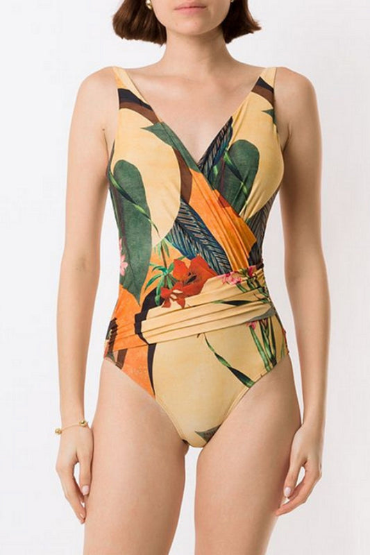 Backless Printed One Piece Swimsuit Set
