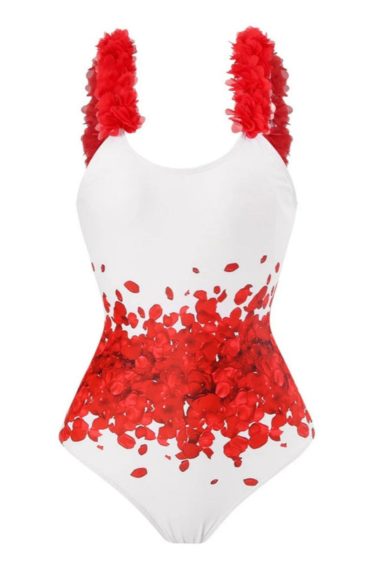 Red Floral Halter Swimsuit Set