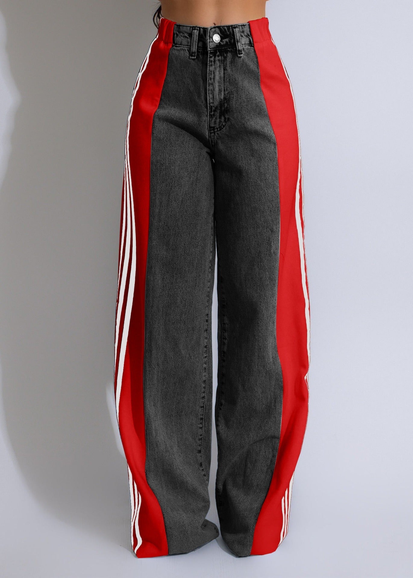 High Waist Spliced Color Ankle Length Jeans Pants