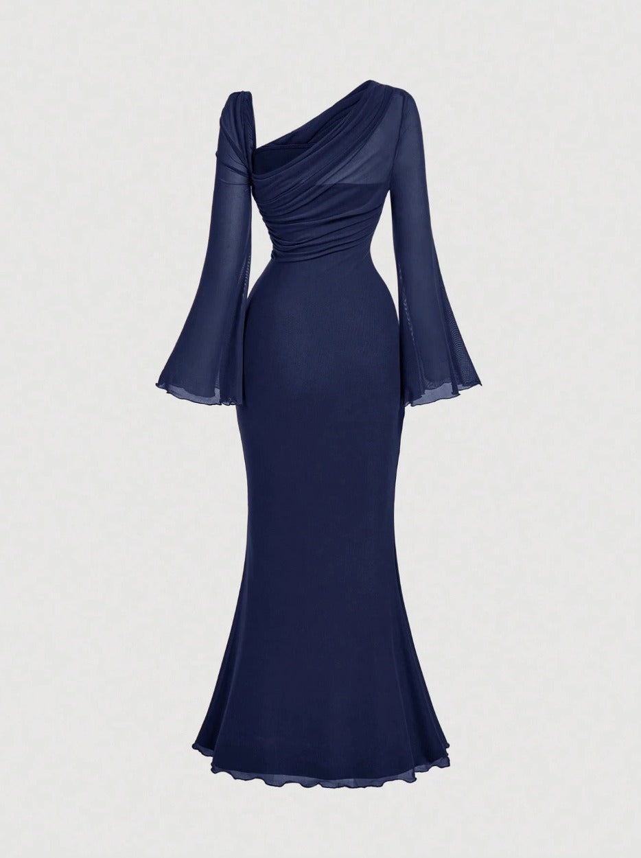 Butterfly Button Pleated Fish Tail Dress