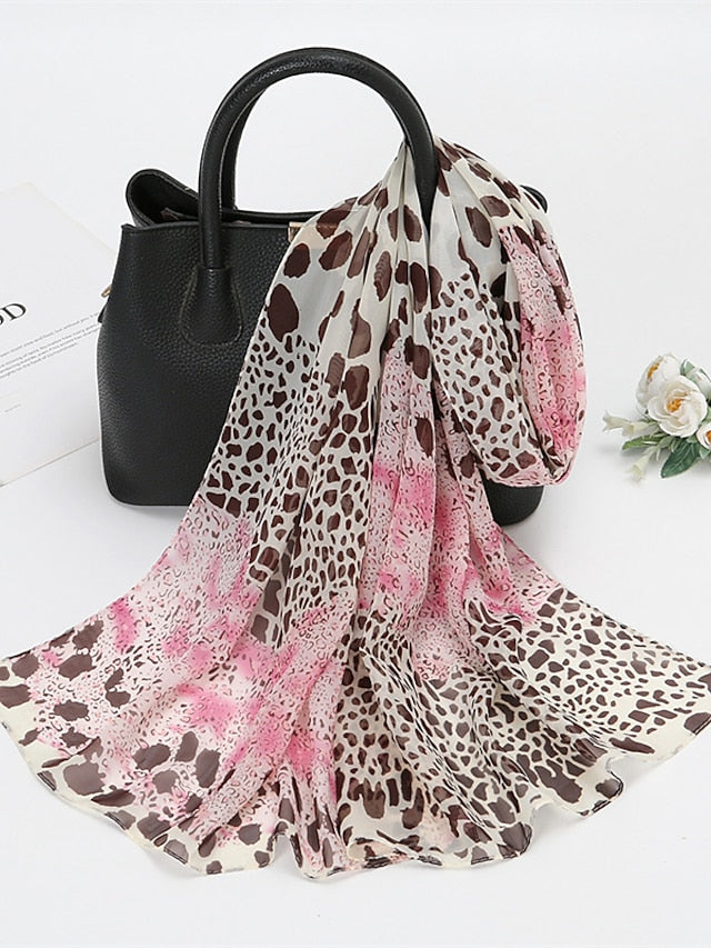 Bohemian Chiffon Scarf Women Muslim Hijab Leopard Print Scarves Thin Style Beach Sunscreen Shawl Wrap Bandana for Women