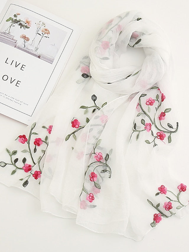 Scarves Daily Holiday Flowers Cotton Polyester Vacation Bohemia Sunscreen Outdoor Casual 1 PC for Women