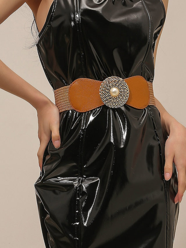 Belt Straw Black Waist Belt Work Date Pure Color for Women