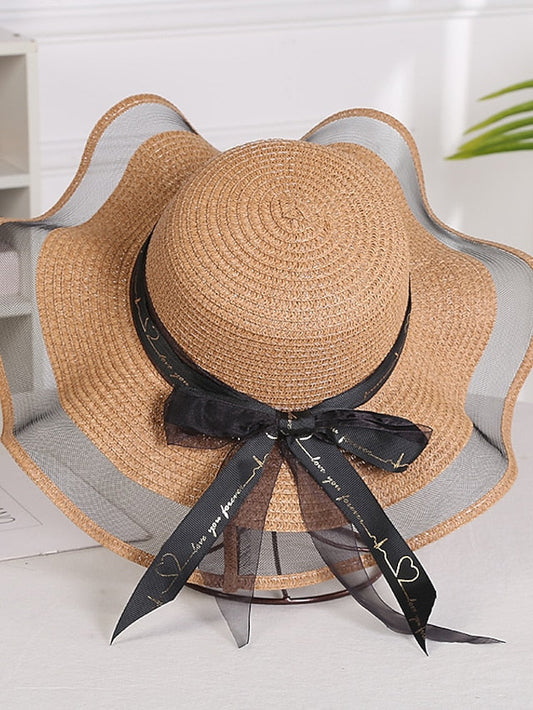 Hat Straw Hat Sun Hat Pink Khaki Navy Blue Outdoor Street Dailywear Mesh Bow Ribbon bow Portable Sun Protection Comfort for Women