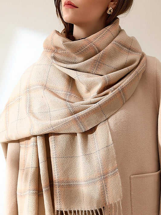 Winter New Plaid Scarves Knit Mix Color Long Tassel Shawl Wraps Ponchos Cape Scarves Thicken Warm Soft Female Scarf for Women