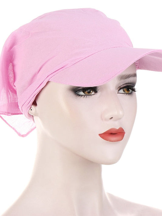Women Classic Turban Hat Solid Color Outdoor Brim Sunshade Hats Female with Scarf Cap Soft Headscarf Beanie Baseball Cap for Women