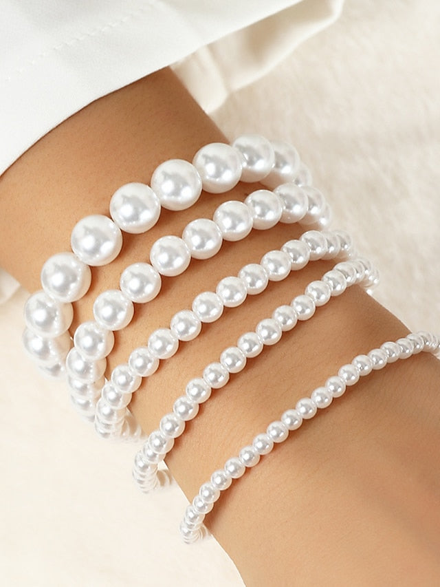 5pcs/set Bracelet Retro Wedding Luxury Pink Pearl Bracelet Jewelry White For Wedding Party Evening Gift Birthday Mother's Day for Women